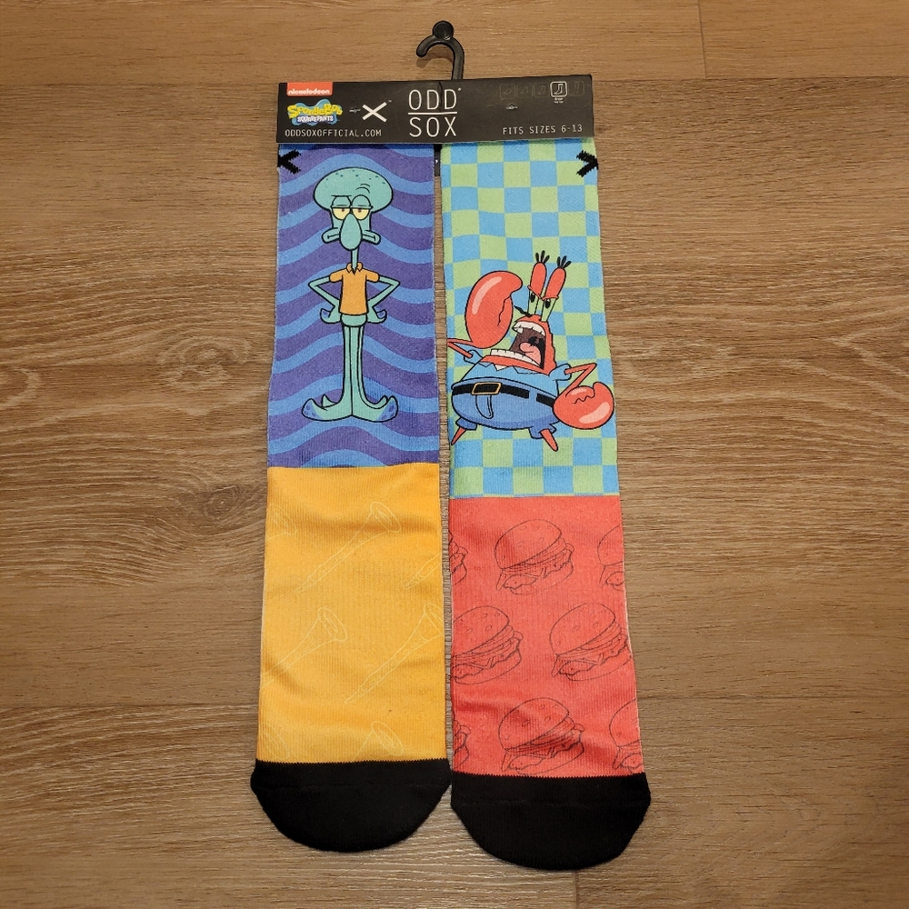 Odd Sox Sponge Bob Mr Krabs Squidward Nickelodeon Socks Size 6-13 New